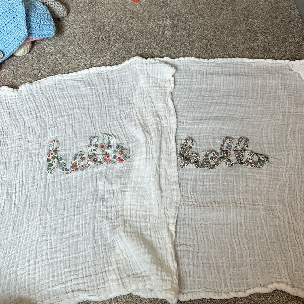 Newborn baby girl muslin hello embroidered blankets